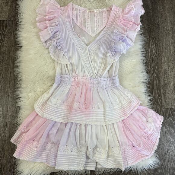 Love Shack Fancy Womens Gwen Mini Dress in Rainbow Size Medium Ruffle Eyelet - Picture 6 of 15